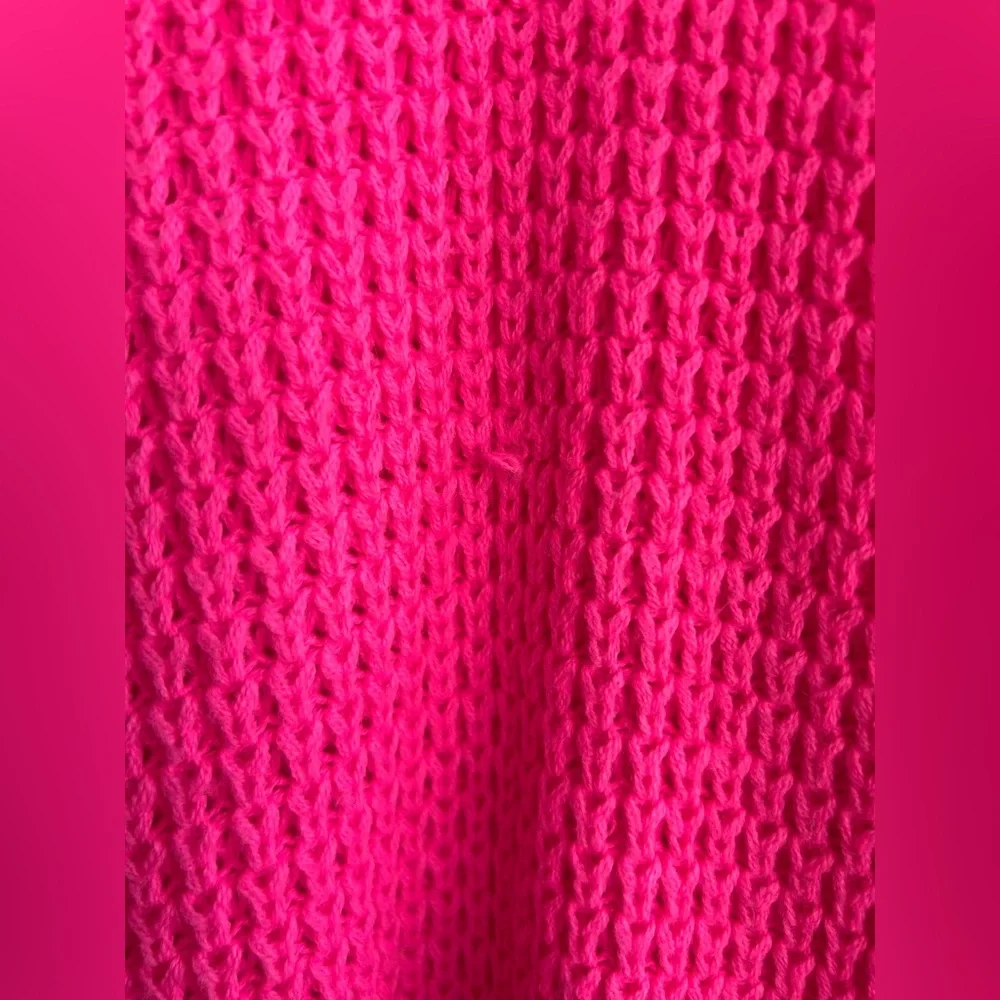 Women's Crewneck Waffle Sweater in Hot Pink - Picture 2 of 6